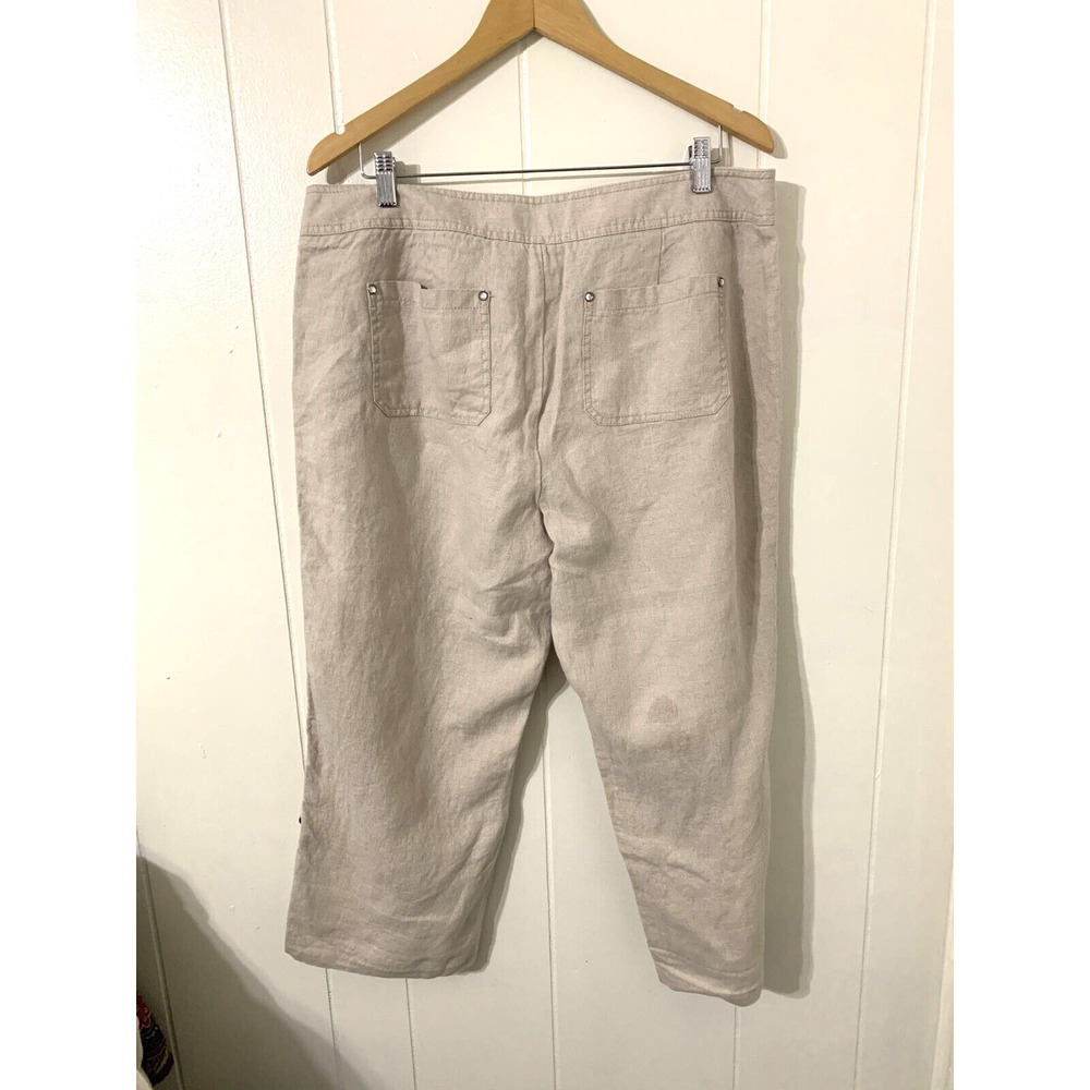 INC Women's Linen Pants Size 16 Brown Roll Tab Drawstring Zip Coastal Resort - Picture 2 of 9